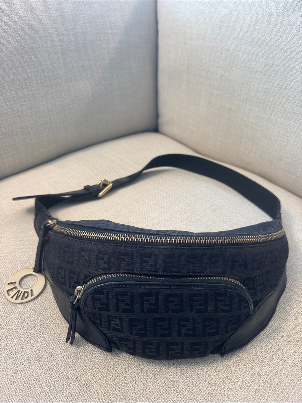 Rare Vintage Fendi Zucca Belt Bag / Bum Bag Black Canvas FF Logo + COA